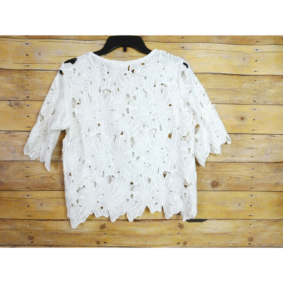 Dizzy Lizzy Shirt Large White Floral Lace Short Sleeve Eyelet - Picture 5 of 7